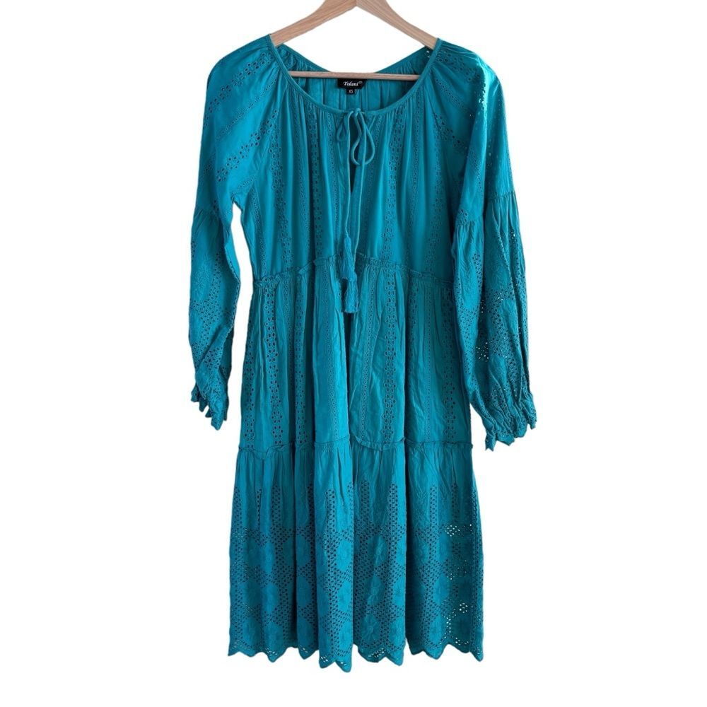Tolani Vivi Aqua Eyelet Dress Sz XS